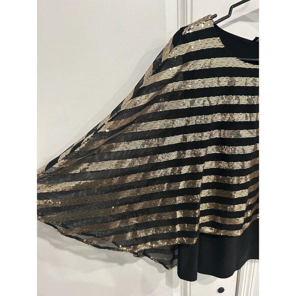 Prelude Striped Mesh Sequin Top Black Gold Sz Large Sparkle Party Night Out - Picture 4 of 10
